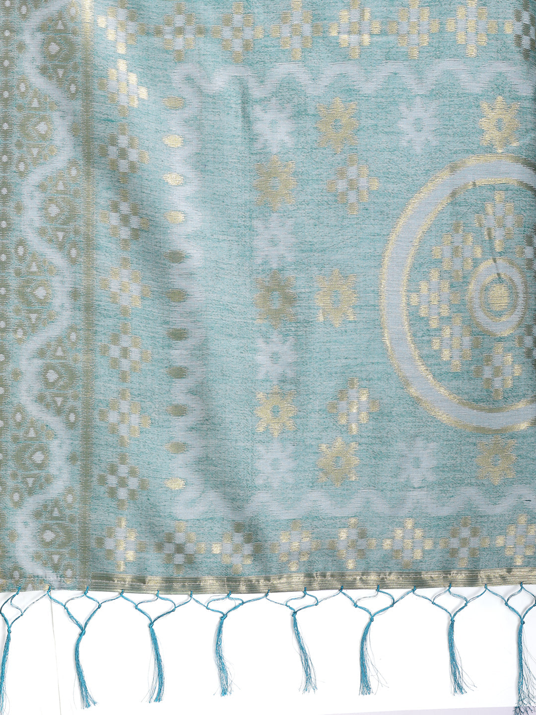 Shree Shyam Fashion Graceful Beige & Sea Green Linen Cotton Saree - Lightweight Elegance for Modern Women | Grocsy