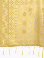 Shree Shyam Fashion Graceful Beige & Yellow Linen Cotton Saree - Lightweight Elegance for Modern Women | Grocsy