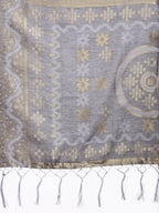 Shree Shyam Fashion Graceful Beige & Grey Linen Cotton Saree - Lightweight Elegance for Modern Women | Grocsy