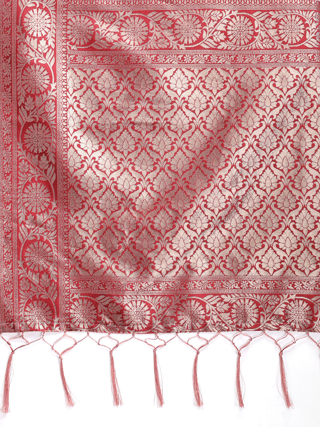 Shree Shyam Fashion Maroon Linen Cotton Woven Zari Work Traditional Tassel Saree | Grocsy