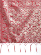 Shree Shyam Fashion Maroon Linen Cotton Woven Zari Work Traditional Tassel Saree | Grocsy