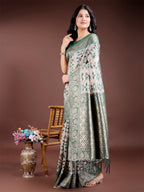 Shree Shyam Fashion Green Linen Cotton Woven Zari Work Traditional Tassel Saree | Grocsy