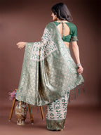 Shree Shyam Fashion Green Linen Cotton Woven Zari Work Traditional Tassel Saree | Grocsy