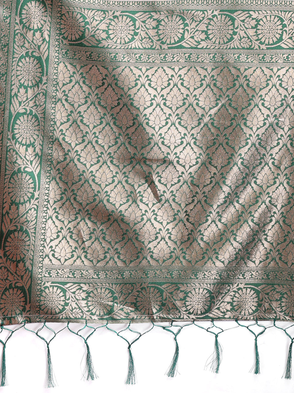 Shree Shyam Fashion Green Linen Cotton Woven Zari Work Traditional Tassel Saree | Grocsy