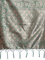 Shree Shyam Fashion Green Linen Cotton Woven Zari Work Traditional Tassel Saree | Grocsy