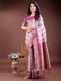 Shree Shyam Fashion Purple Linen Cotton Woven Zari Work Traditional Tassel Saree | Grocsy