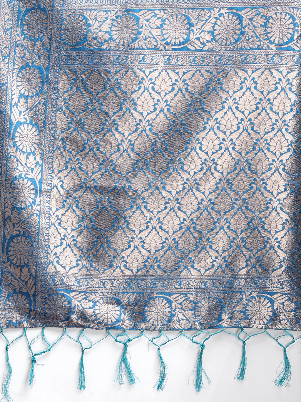 Shree Shyam Fashion Sky Blue Linen Cotton Woven Zari Work Traditional Tassel Saree | Grocsy