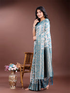 Shree Shyam Fashion Sea Green Linen Cotton Woven Zari Work Traditional Tassel Saree | Grocsy