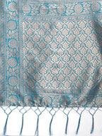 Shree Shyam Fashion Sea Green Linen Cotton Woven Zari Work Traditional Tassel Saree | Grocsy