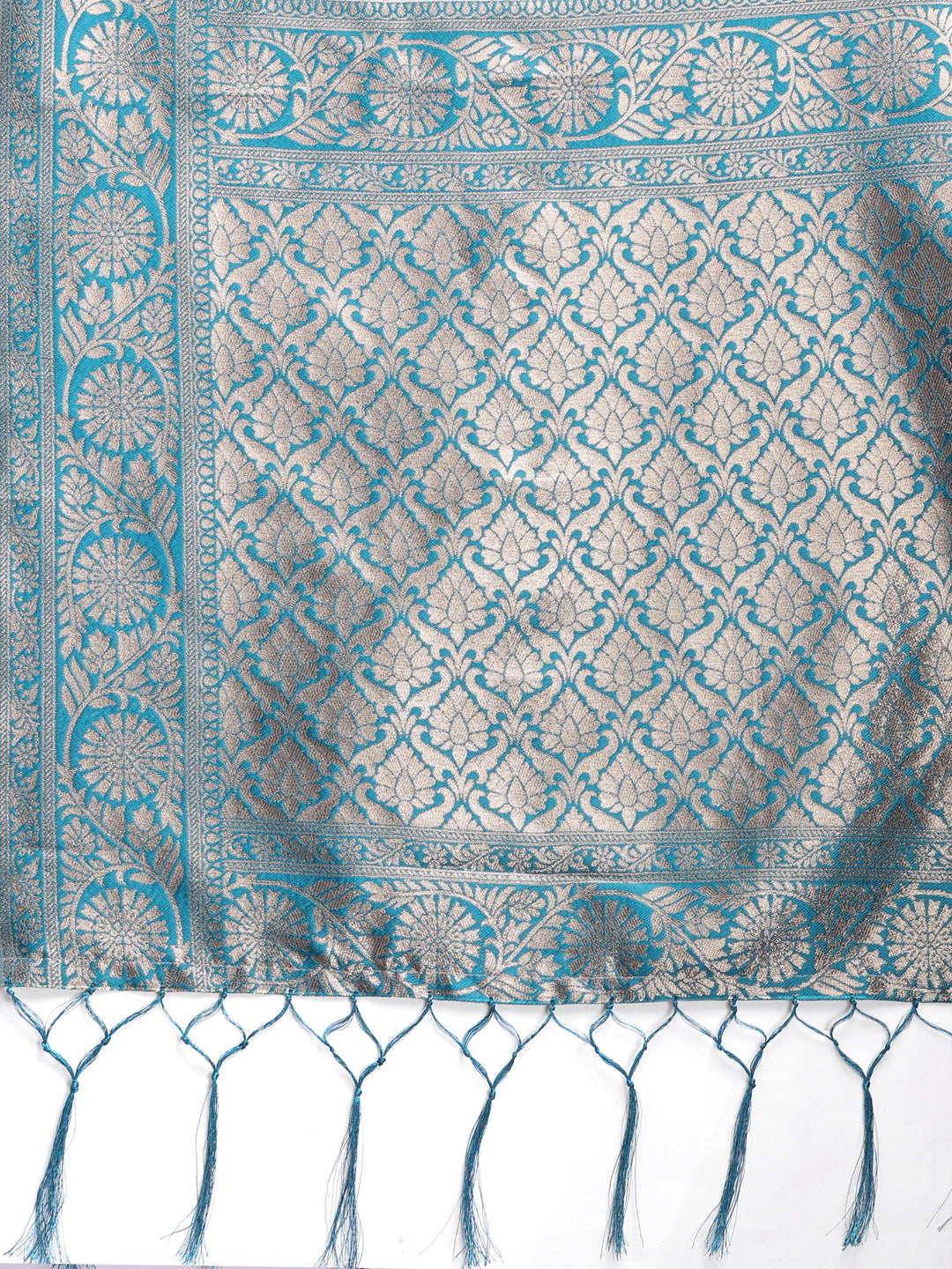 Shree Shyam Fashion Sea Green Linen Cotton Woven Zari Work Traditional Tassel Saree | Grocsy