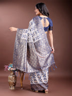 Shree Shyam Fashion Navy Blue Linen Cotton Woven Zari Work Traditional Tassel Saree | Grocsy