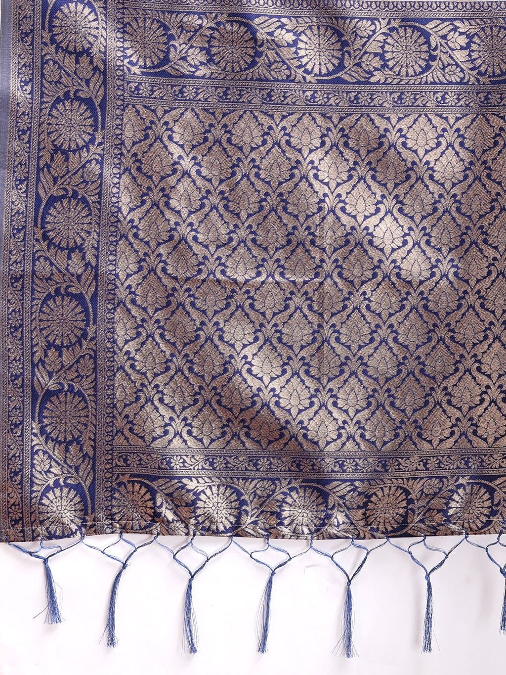 Shree Shyam Fashion Navy Blue Linen Cotton Woven Zari Work Traditional Tassel Saree | Grocsy