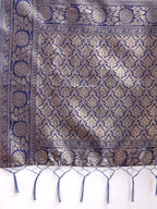Shree Shyam Fashion Navy Blue Linen Cotton Woven Zari Work Traditional Tassel Saree | Grocsy