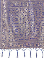 Shree Shyam Fashion Elegant Off-White & Blue Linen Cotton Saree with Zari Woven Border and Pallu - Soft Lightweight Saree for Daily,Festive & Office Wear | Grocsy