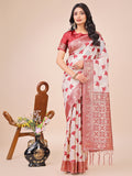 Shree Shyam Fashion Elegant Off-White & Maroon Linen Cotton Saree with Zari Woven Border and Pallu - Soft Lightweight Saree for Daily,Festive & Office Wear | Grocsy