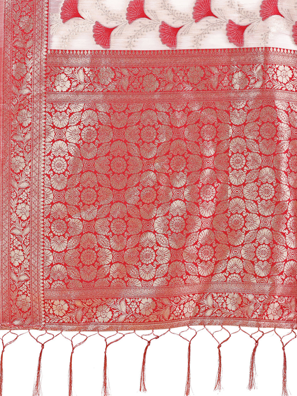 Shree Shyam Fashion Elegant Off-White & Maroon Linen Cotton Saree with Zari Woven Border and Pallu - Soft Lightweight Saree for Daily,Festive & Office Wear | Grocsy