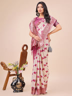Shree Shyam Fashion Elegant Off-White & Magenta Linen Cotton Saree with Zari Woven Border and Pallu - Soft Lightweight Saree for Daily,Festive & Office Wear | Grocsy
