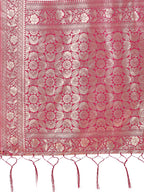 Shree Shyam Fashion Elegant Off-White & Magenta Linen Cotton Saree with Zari Woven Border and Pallu - Soft Lightweight Saree for Daily,Festive & Office Wear | Grocsy