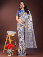 Shree Shyam Fashion Blue Linen Saree with Rich Woven Zari Work - Elegant Ethnic Saree for Festive & Office Wear | Grocsy