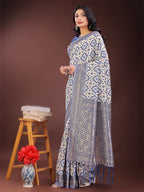 Shree Shyam Fashion Blue Linen Saree with Rich Woven Zari Work - Elegant Ethnic Saree for Festive & Office Wear | Grocsy