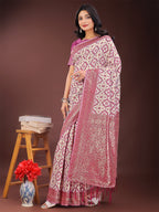 Shree Shyam Fashion Pink Linen Saree with Rich Woven Zari Work - Elegant Ethnic Saree for Festive & Office Wear | Grocsy