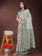 Shree Shyam Fashion Green Linen Saree with Rich Woven Zari Work - Elegant Ethnic Saree for Festive & Office Wear | Grocsy