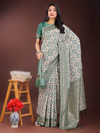 Shree Shyam Fashion Green Linen Saree with Rich Woven Zari Work - Elegant Ethnic Saree for Festive & Office Wear | Grocsy
