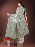 Shree Shyam Fashion Green Linen Saree with Rich Woven Zari Work - Elegant Ethnic Saree for Festive & Office Wear | Grocsy