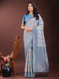 Shree Shyam Fashion Sky Blue Linen Saree with Rich Woven Zari Work - Elegant Ethnic Saree for Festive & Office Wear | Grocsy