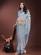 Shree Shyam Fashion Sky Blue Linen Saree with Rich Woven Zari Work - Elegant Ethnic Saree for Festive & Office Wear | Grocsy