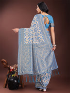 Shree Shyam Fashion Sky Blue Linen Saree with Rich Woven Zari Work - Elegant Ethnic Saree for Festive & Office Wear | Grocsy
