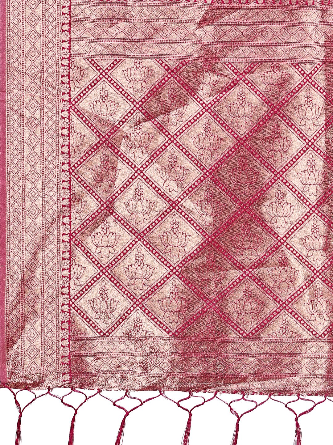 Shree Shyam Fashion Elegant Pink & Cream Linen Saree with Geometric Design and Zari Border - Festive & Party Wear | Grocsy