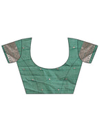 Shree Shyam Fashion Elegant Green & Cream Linen Saree with Geometric Design and Zari Border - Festive & Party Wear | Grocsy