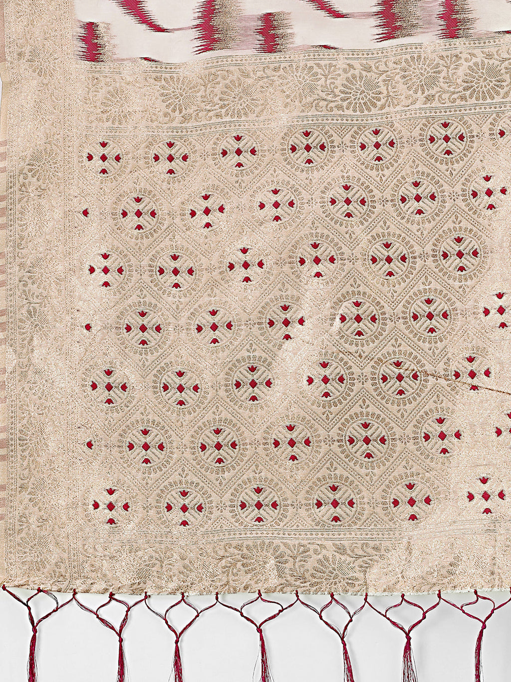 Shree Shyam Fashion Elegant Beige & Coral Linen Saree with Zari Border and Abstract Pattern - Premium Festive & Office Wear | Grocsy