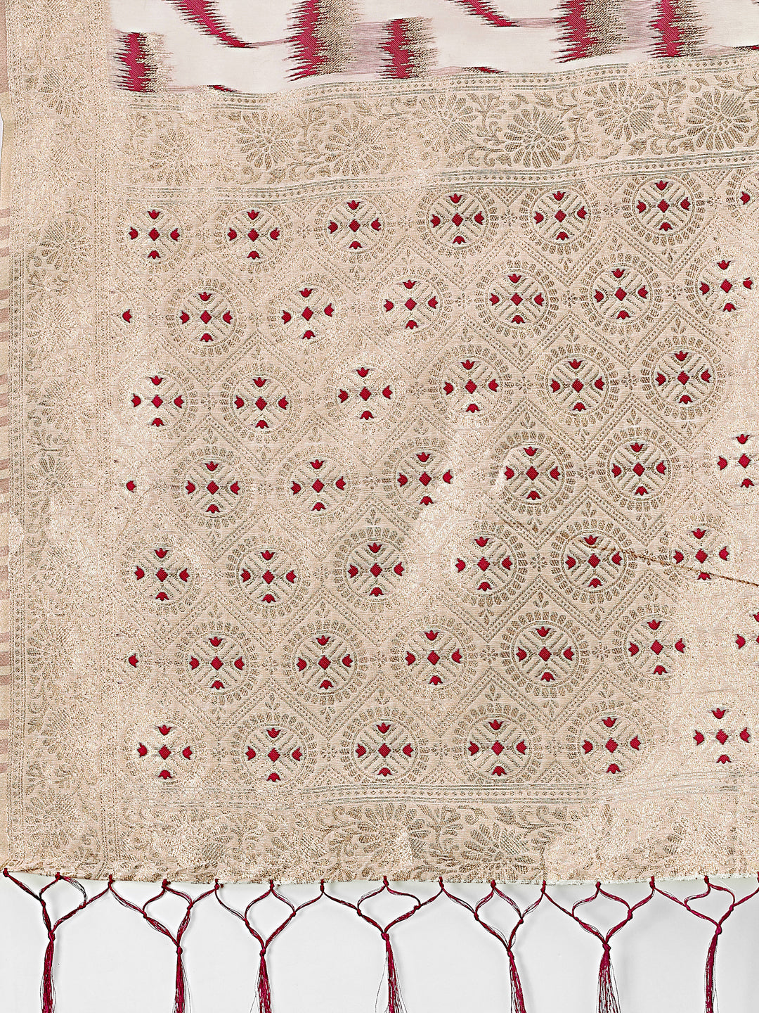 Shree Shyam Fashion Elegant Beige & Coral Linen Saree with Zari Border and Abstract Pattern - Premium Festive & Office Wear | Grocsy