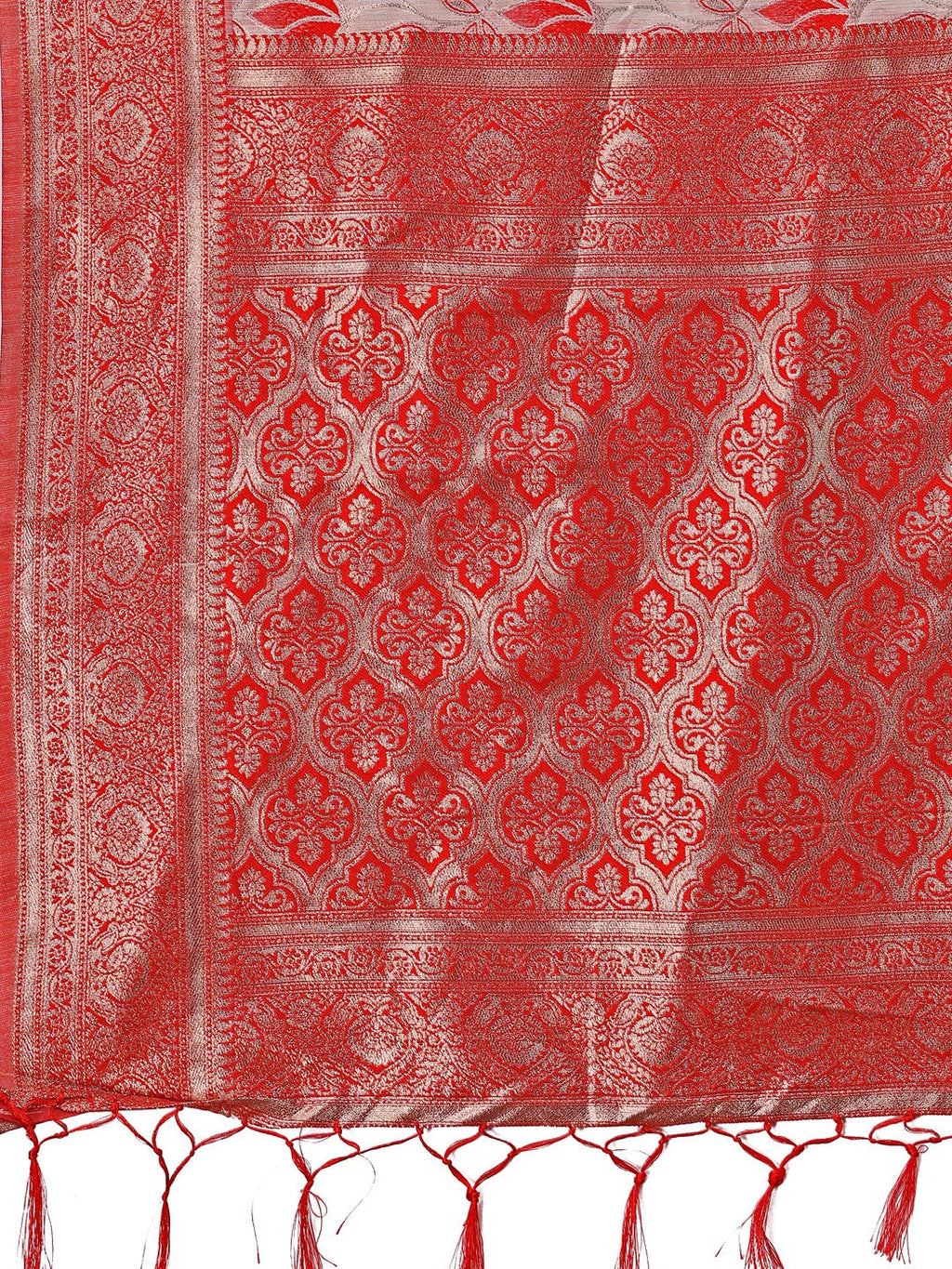 Shree Shyam Fashion Stunning Beige & Red Linen Saree with Floral Print and Rich Zari Pallu - Festive & Traditional Wear | Grocsy
