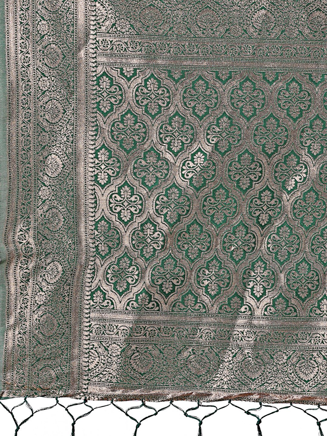 Shree Shyam Fashion Stunning Beige & Green Linen Saree with Floral Print and Rich Zari Pallu - Festive & Traditional Wear | Grocsy