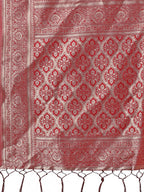Shree Shyam Fashion Stunning Beige & Red Linen Saree with Floral Print and Rich Zari Pallu - Festive & Traditional Wear | Grocsy