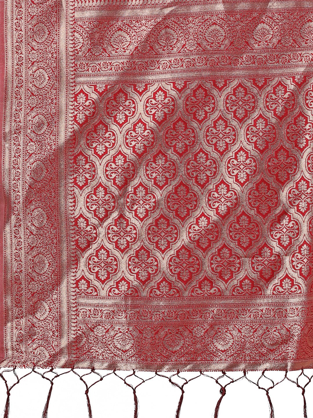 Shree Shyam Fashion Stunning Beige & Red Linen Saree with Floral Print and Rich Zari Pallu - Festive & Traditional Wear | Grocsy