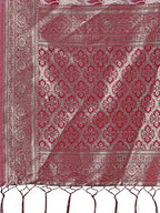 Shree Shyam Fashion Stunning Beige & Purple Linen Saree with Floral Print and Rich Zari Pallu - Festive & Traditional Wear | Grocsy