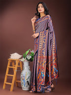 Shree Shyam Fashion Vibrant Copper & Navy Blue Banarasi Silk Saree with Colorful Pallu - Perfect Blend of Tradition and Festive Elegance | Grocsy