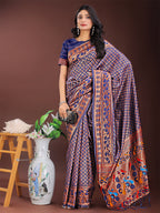Shree Shyam Fashion Vibrant Copper & Navy Blue Banarasi Silk Saree with Colorful Pallu - Perfect Blend of Tradition and Festive Elegance | Grocsy