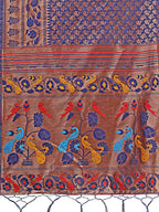 Shree Shyam Fashion Vibrant Copper & Navy Blue Banarasi Silk Saree with Colorful Pallu - Perfect Blend of Tradition and Festive Elegance | Grocsy
