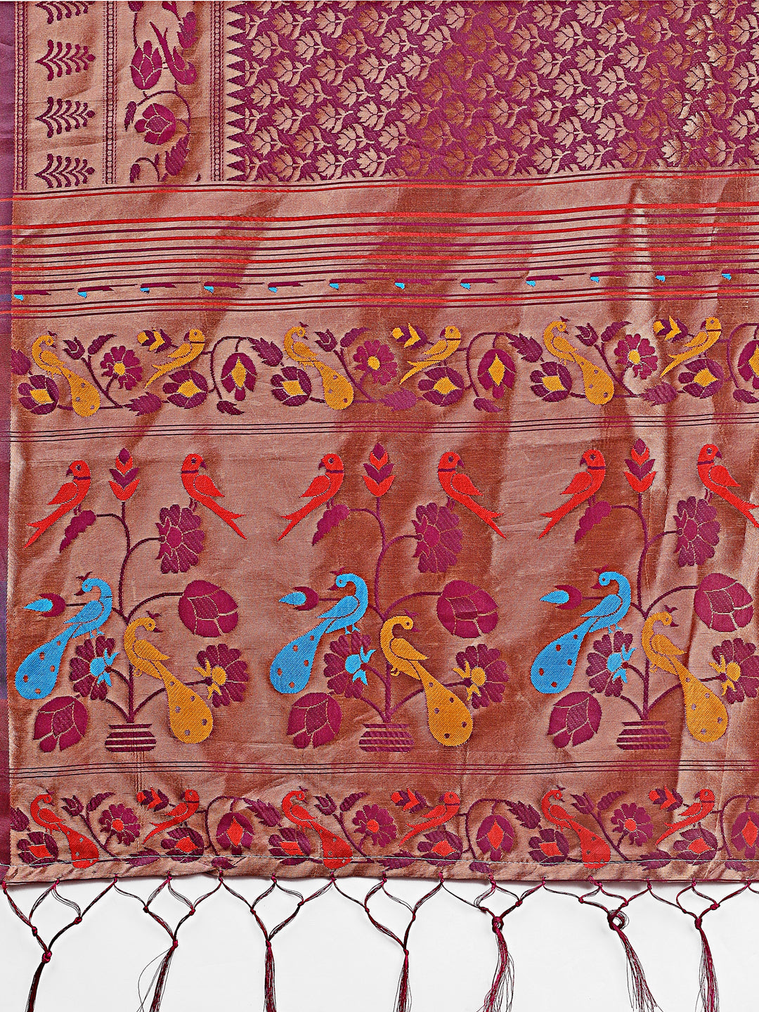 Shree Shyam Fashion Vibrant Copper & Magenta Banarasi Silk Saree with Colorful Pallu - Perfect Blend of Tradition and Festive Elegance | Grocsy