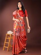 Shree Shyam Fashion Vibrant Copper & Red Banarasi Silk Saree with Colorful Pallu - Perfect Blend of Tradition and Festive Elegance | Grocsy