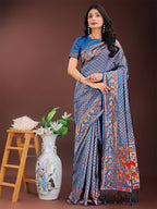 Shree Shyam Fashion Fiery Blue Banarasi Silk Saree with Gold Zari and Colorful Pallu - Perfect for Bridal,Wedding & Festive Glamour | Grocsy