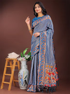 Shree Shyam Fashion Fiery Blue Banarasi Silk Saree with Gold Zari and Colorful Pallu - Perfect for Bridal,Wedding & Festive Glamour | Grocsy