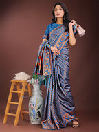 Shree Shyam Fashion Fiery Blue Banarasi Silk Saree with Gold Zari and Colorful Pallu - Perfect for Bridal,Wedding & Festive Glamour | Grocsy