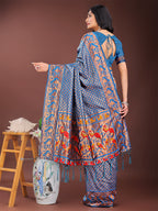 Shree Shyam Fashion Fiery Blue Banarasi Silk Saree with Gold Zari and Colorful Pallu - Perfect for Bridal,Wedding & Festive Glamour | Grocsy