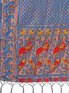 Shree Shyam Fashion Fiery Blue Banarasi Silk Saree with Gold Zari and Colorful Pallu - Perfect for Bridal,Wedding & Festive Glamour | Grocsy